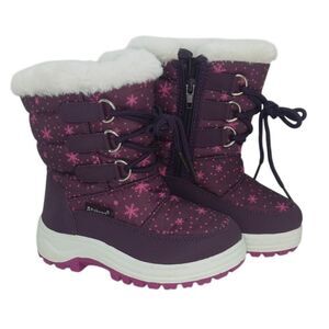 Apakowa Girls Pre-owned Purple w/Snowflakes Lined Snow Boots - sz. 10T